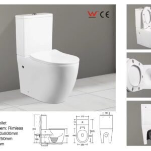 Rimless Two Piece Toilet – Gloss White Finish