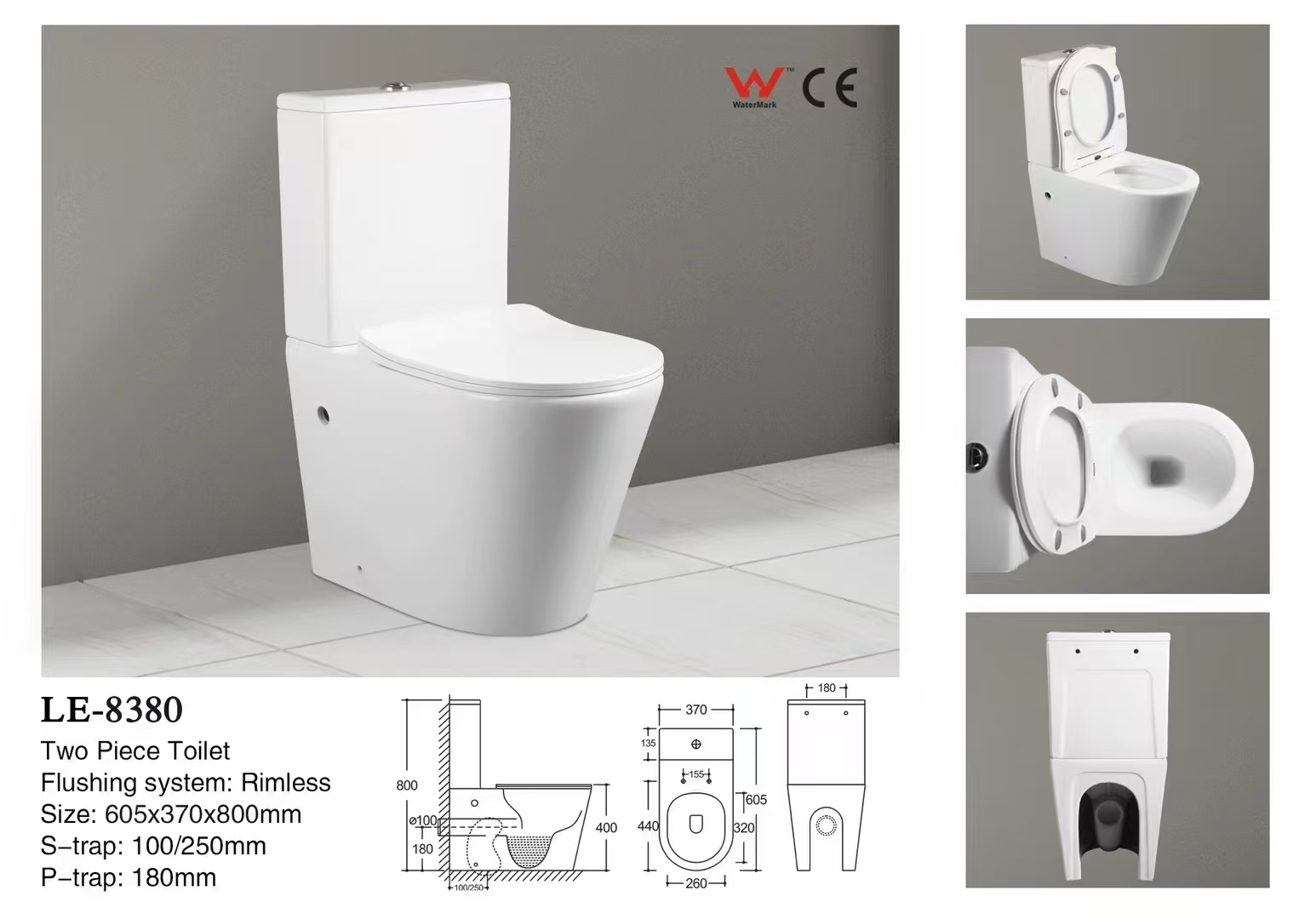 Rimless Two Piece Toilet – Gloss White Finish